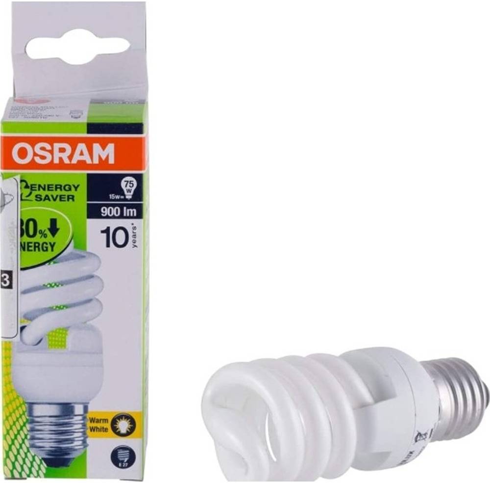 OSRAM DULUX TWIST 15W/827 E27 ENERGY SAVER - Warm white twist compact fluorescent lamp designed for soft, energy-efficient lighting in residential and hospitality spaces